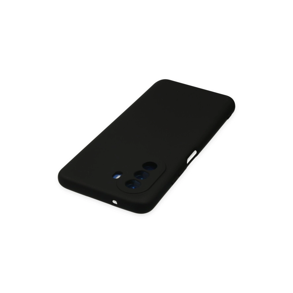 Siyah telefon kılıfı, kamera kesimli, beyaz arka plan üzerinde.
