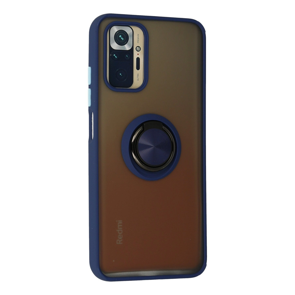 Kamera kesimli ve halka tutuculu lacivert telefon kılıfı.