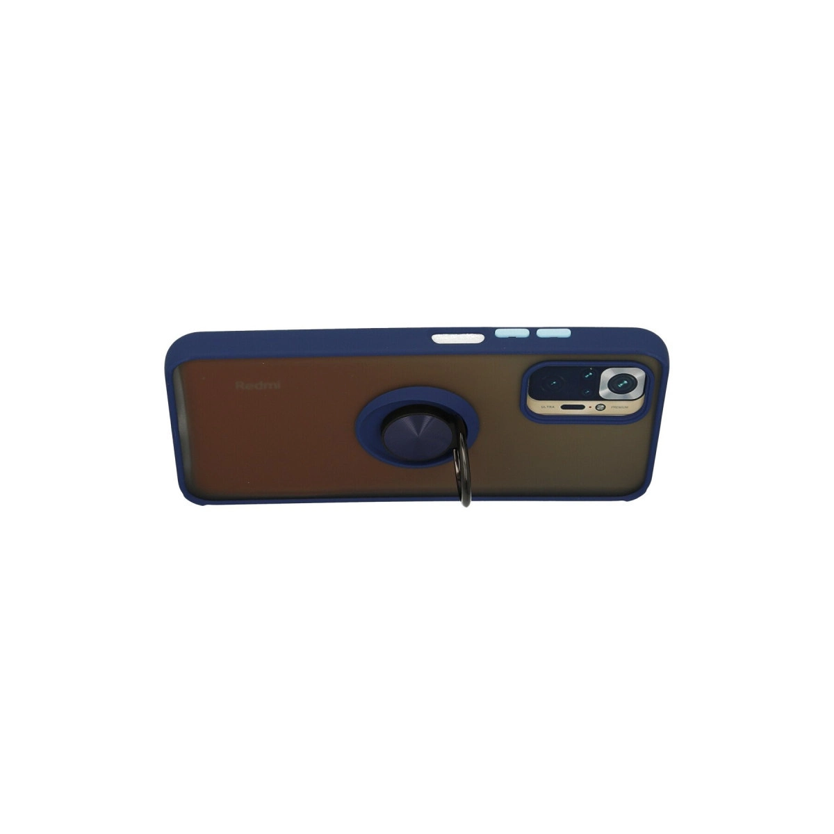 Halka tutuculu ve kamera kesimli koyu mavi telefon kılıfı.