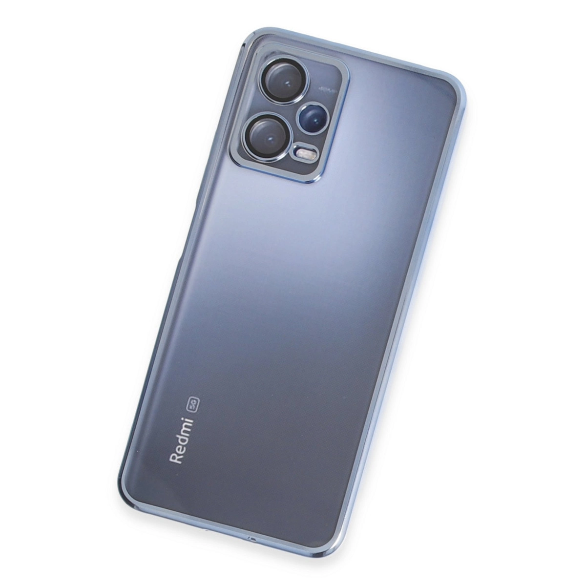 Kamera modülü ve Redmi 5G logosuna sahip gri-mavi akıllı telefonun arkası.