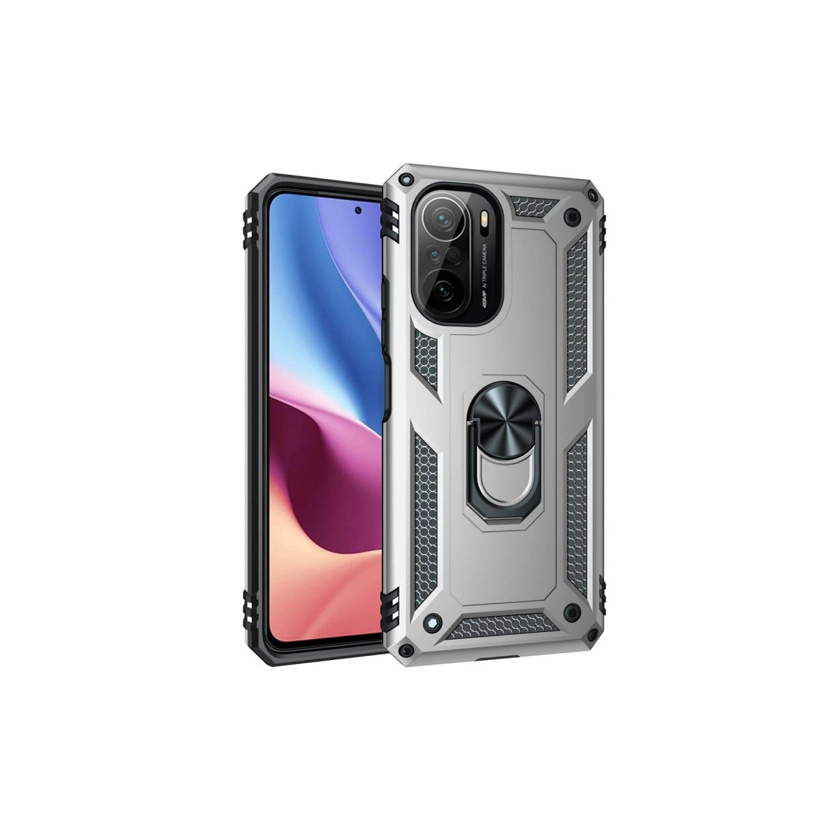 NEWFACE Xiaomi Poco F3 Uyumlu Sofya Yüzüklü Silikon Kapak Telefon Kılıfı Gümüş
