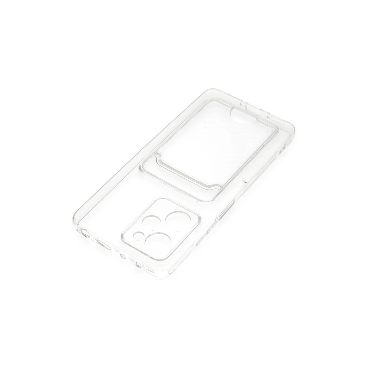 Kamera ve kart yuvası kesimli şeffaf telefon kılıfı.