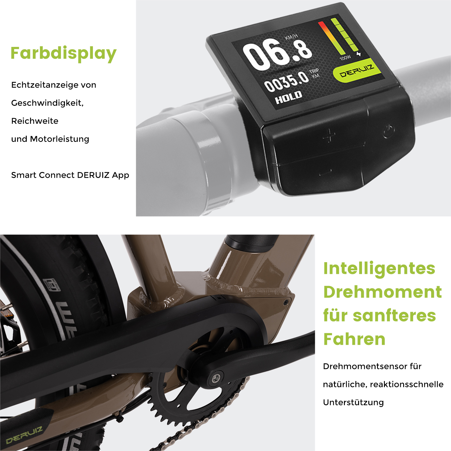 Fahrrad-Display und Kurbelgarnitur mit Kette. Informationen über Geschwindigkeit und Leistung.