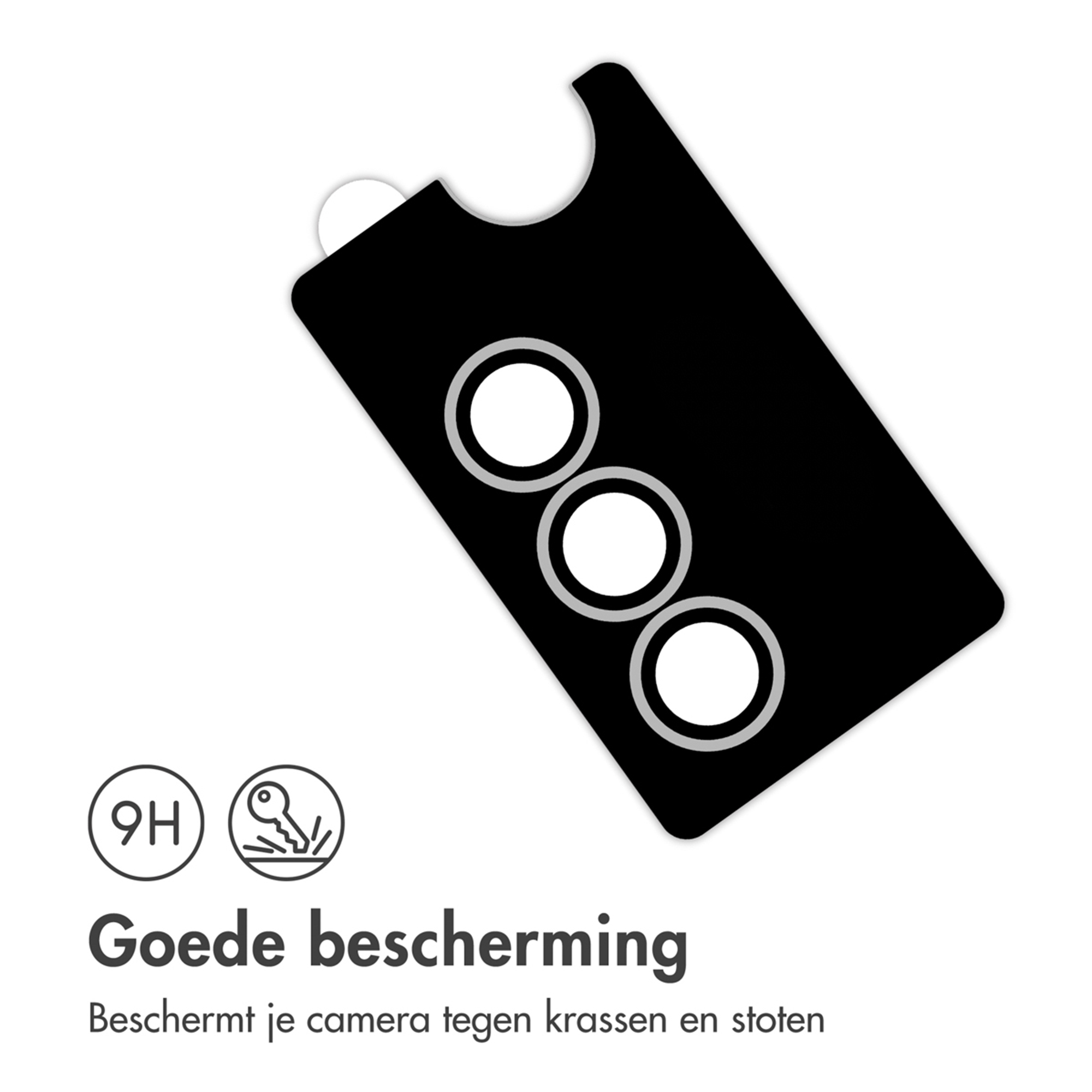 Conception de protecteur de caméra de téléphone noir avec dureté 9H et icône de clé.
