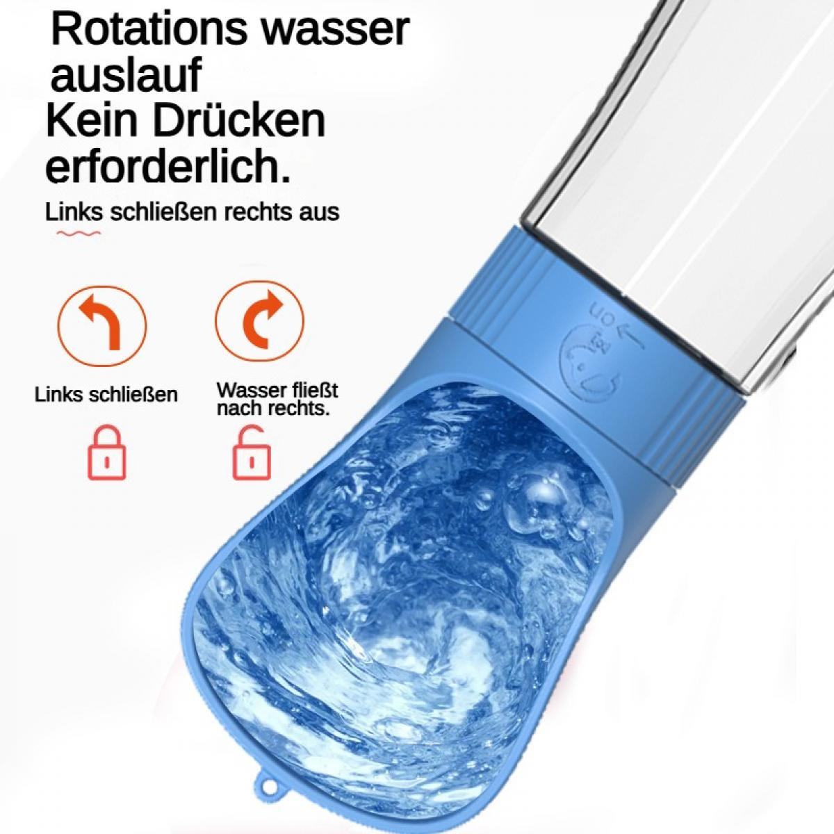Blauer Trinkspender mit Wasserfüllung. Links schließen, rechts aus.