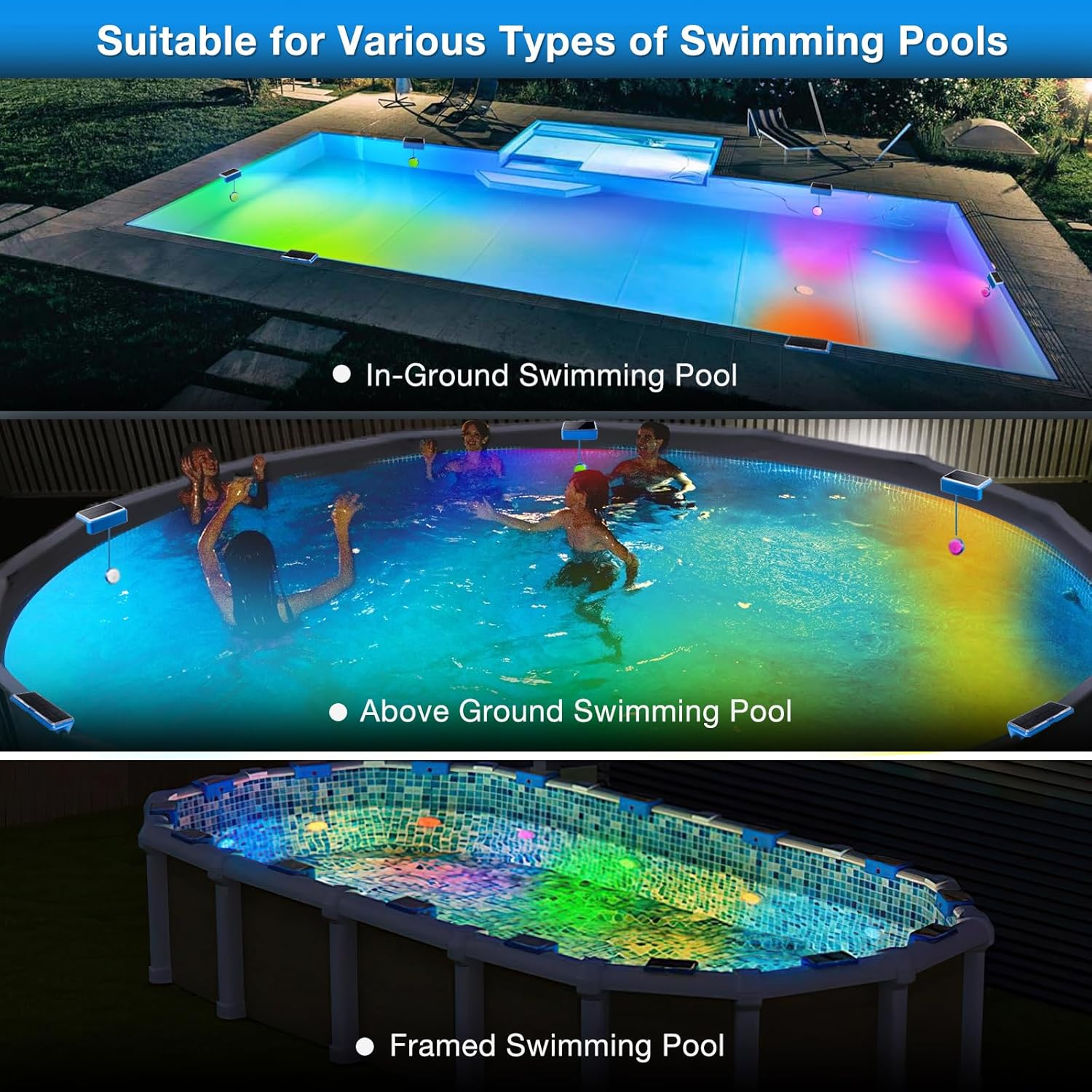 Beleuchtete Pools: In-Ground, Above Ground und Framed.
