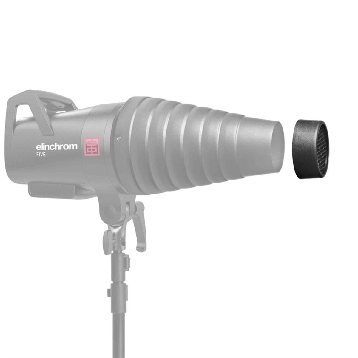 Una testa stroboscopica Elinchrom con un riflettore a griglia a nido d'ape.