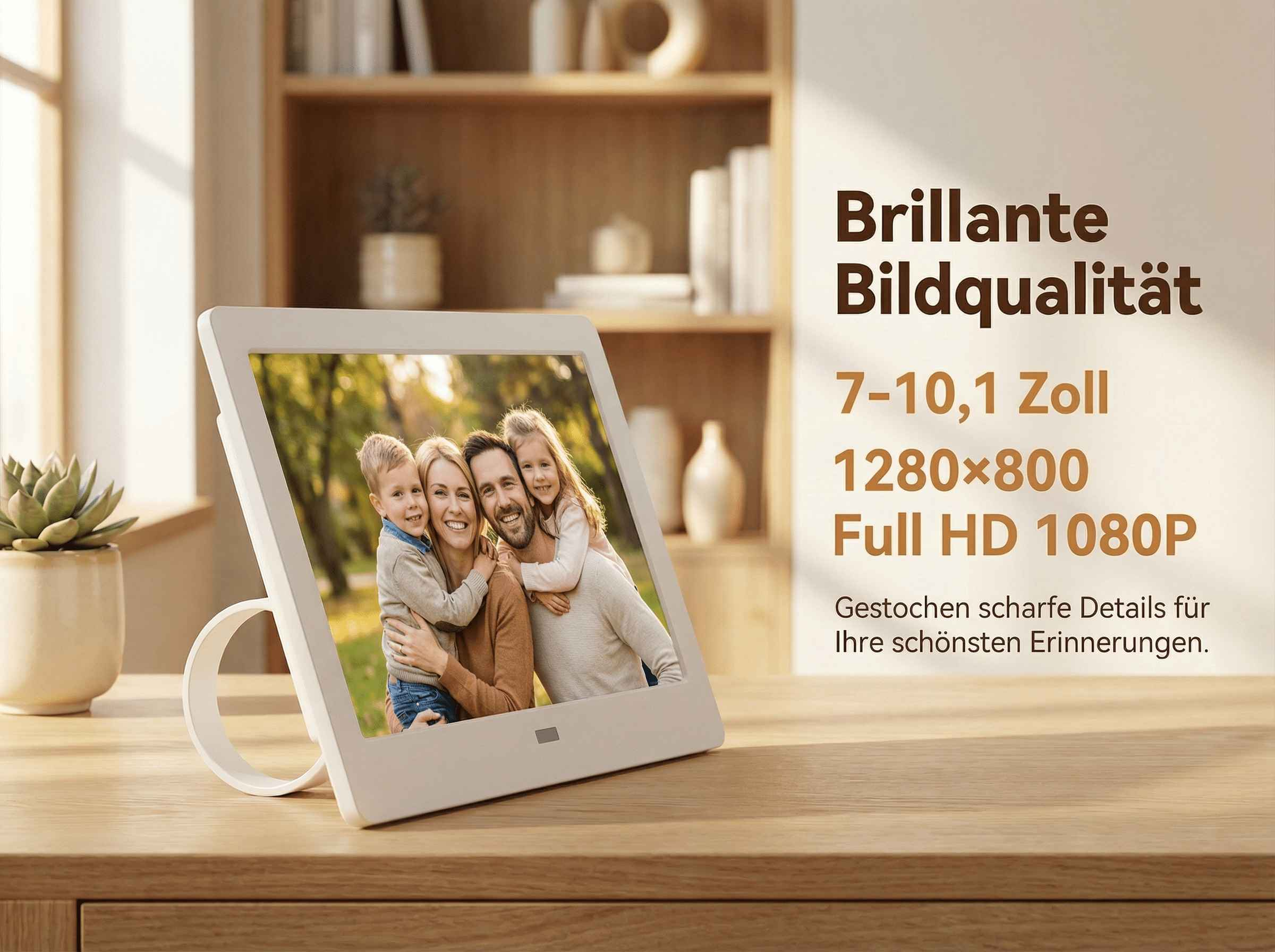 Digitaler Bilderrahmen mit Familie, 7-10,1 Zoll, Full HD.