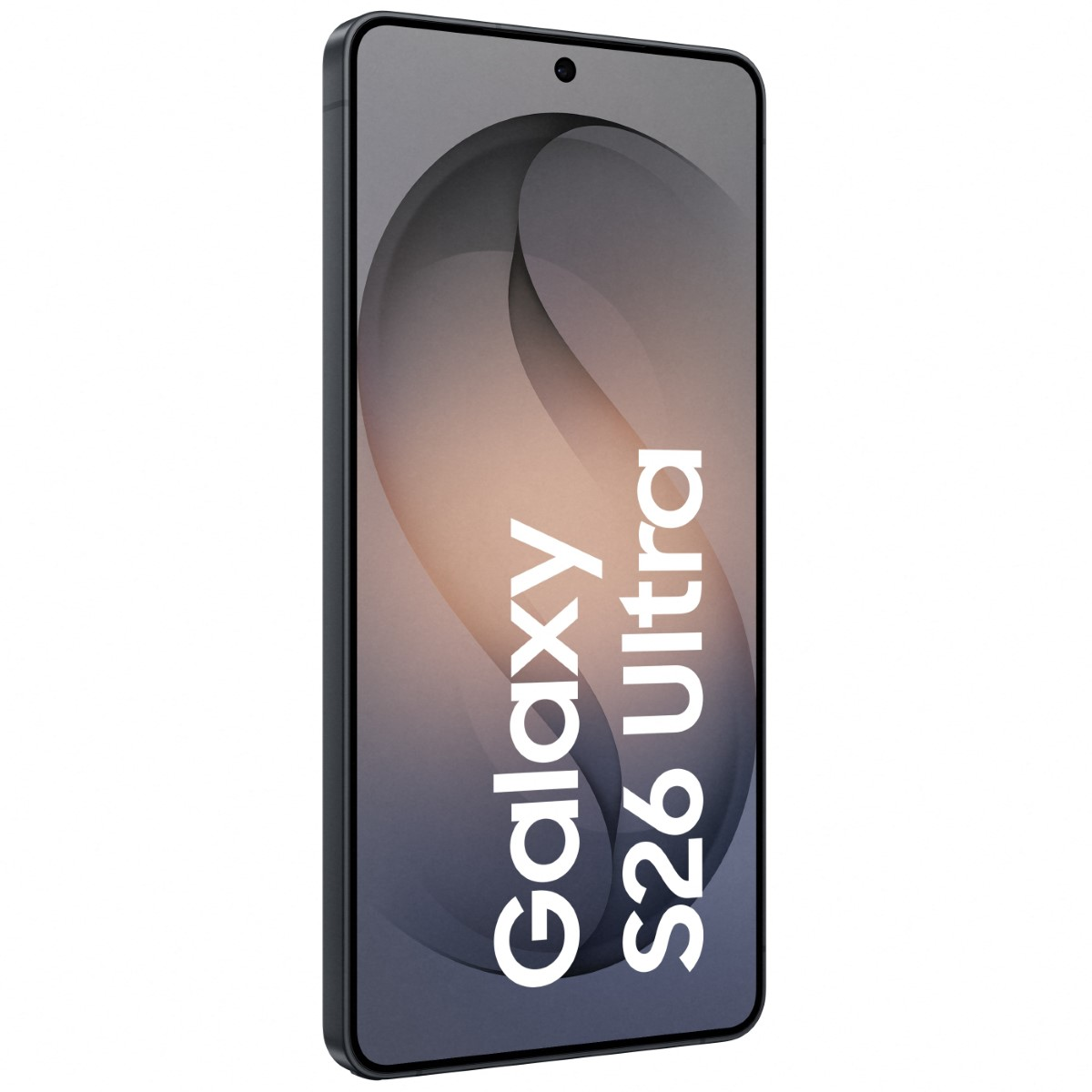 Ciemny smartfon z napisem "Galaxy S26 Ultra" na ekranie.