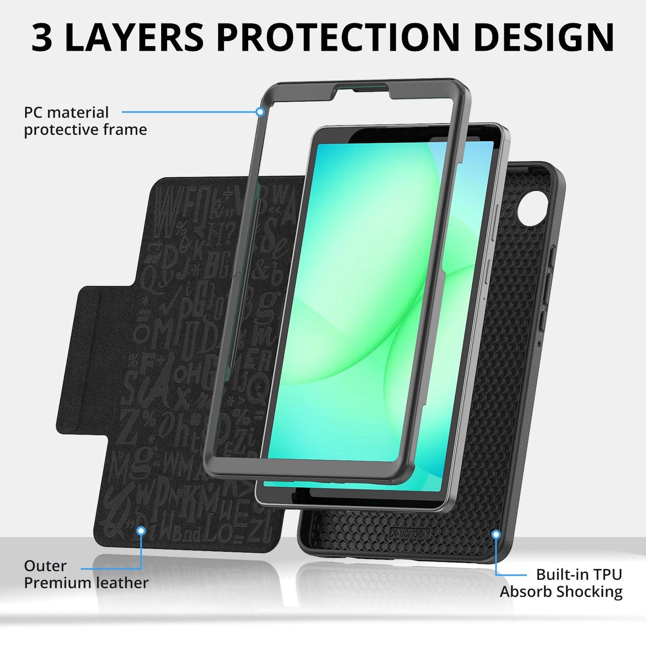 Diseño de 3 capas: marco de PC, funda de cuero, absorción de TPU.