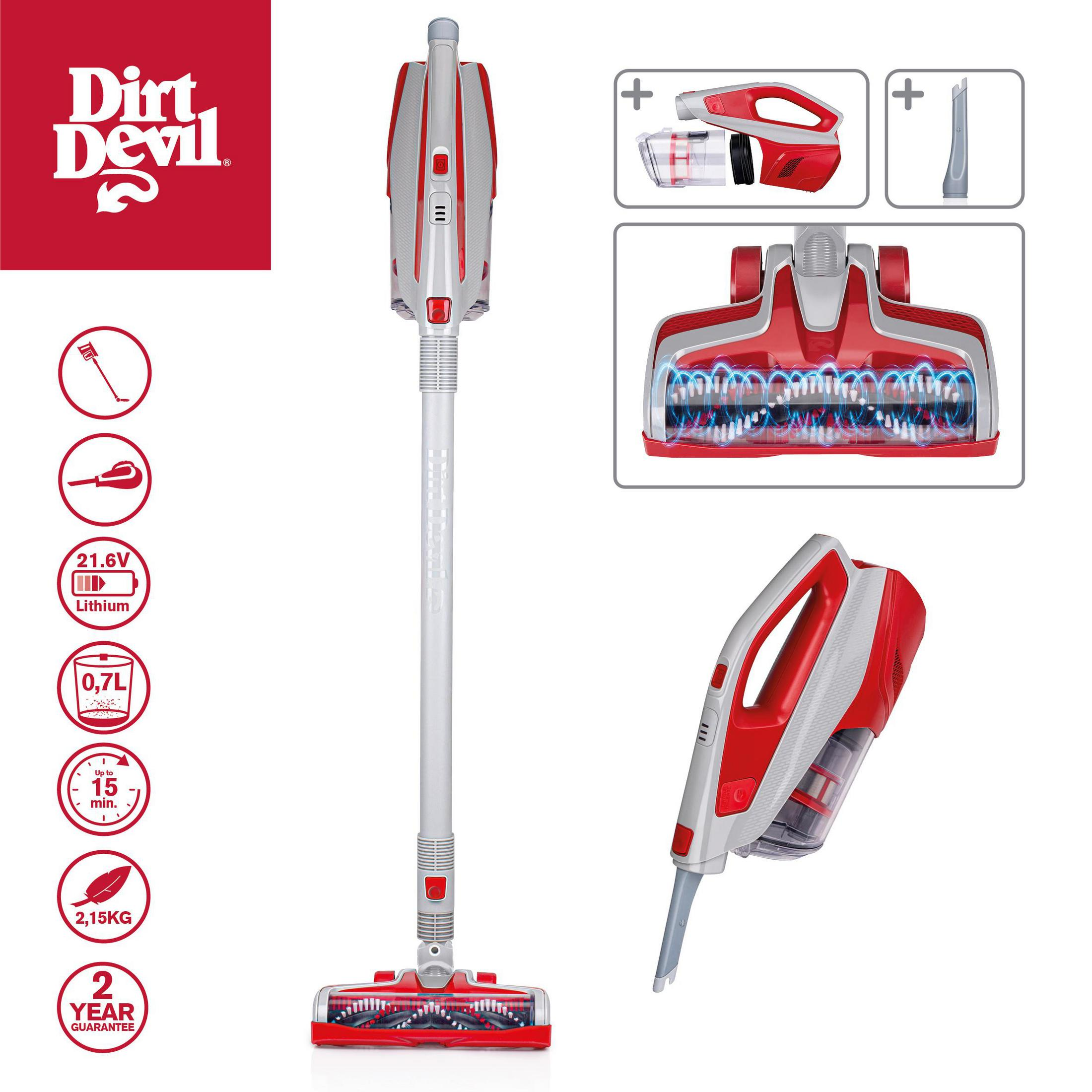 Der Dirt Devil Staubsauger mit Zubehör, 21,6V Lithium, 0,7L Behälter, 15 Min. Laufzeit, 2,15KG.