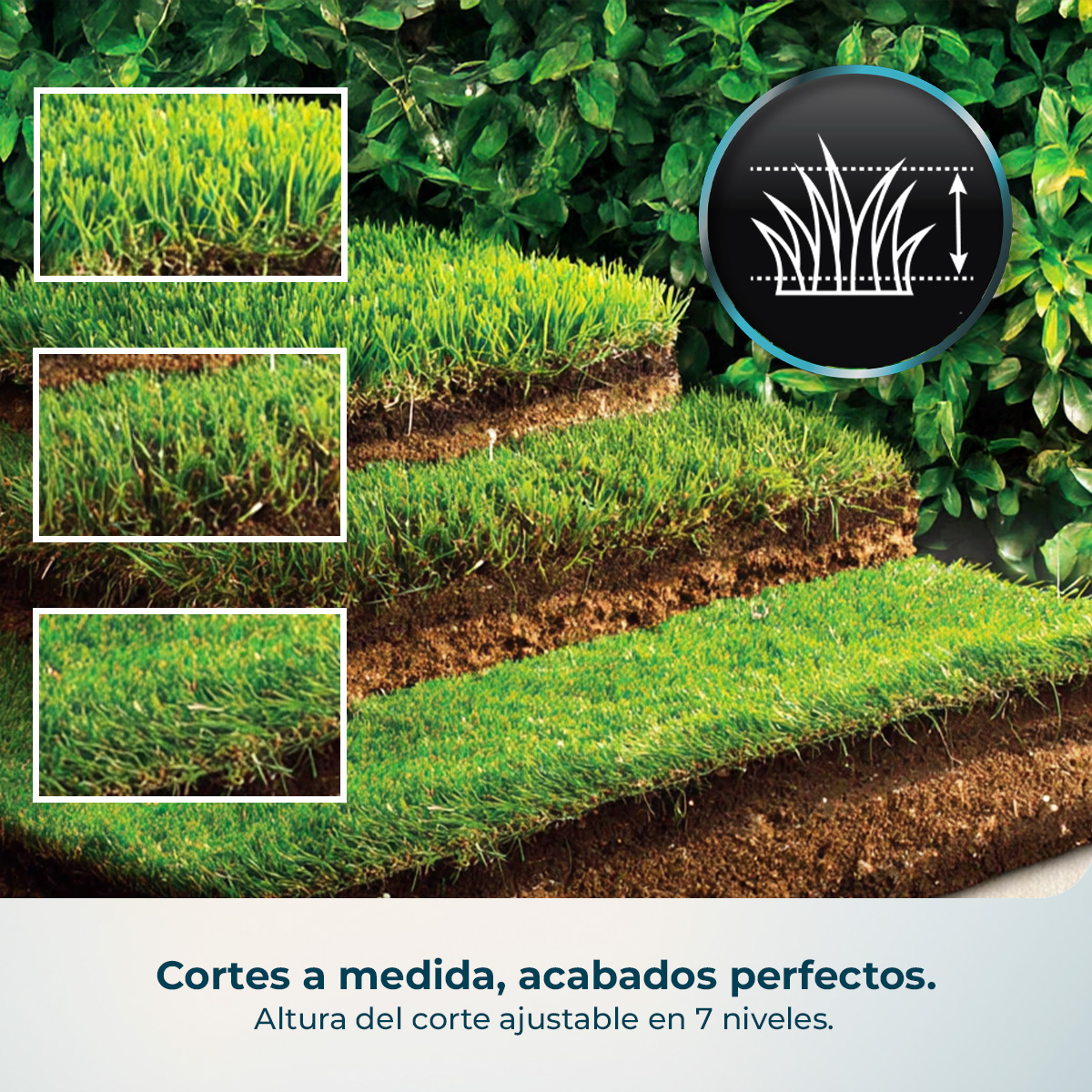 Cortes a medida, acabados perfectos. Altura de corte ajustable en 7 niveles.