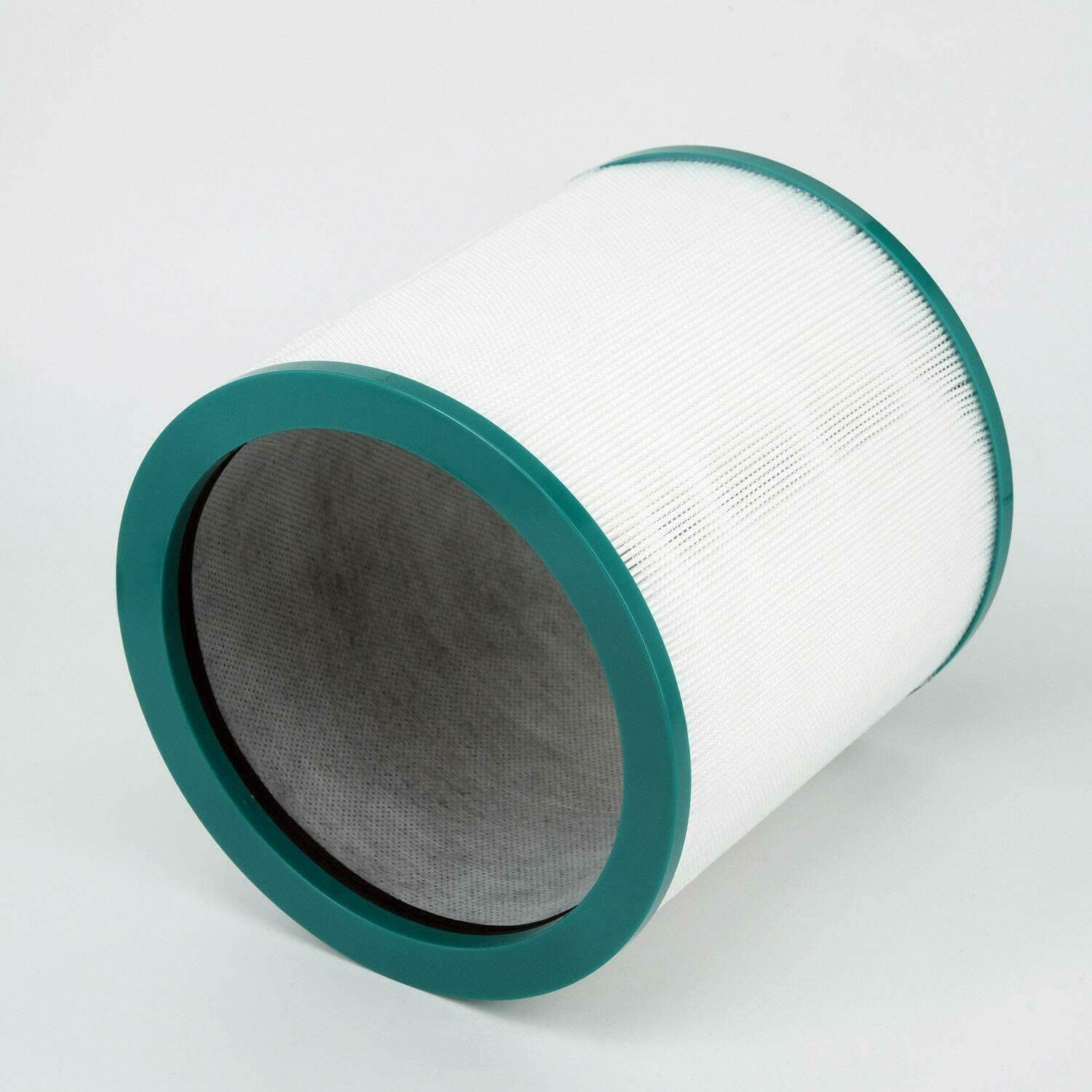 Ein zylindrischer weißer HEPA-Filter mit grünen Ringen an beiden Enden.