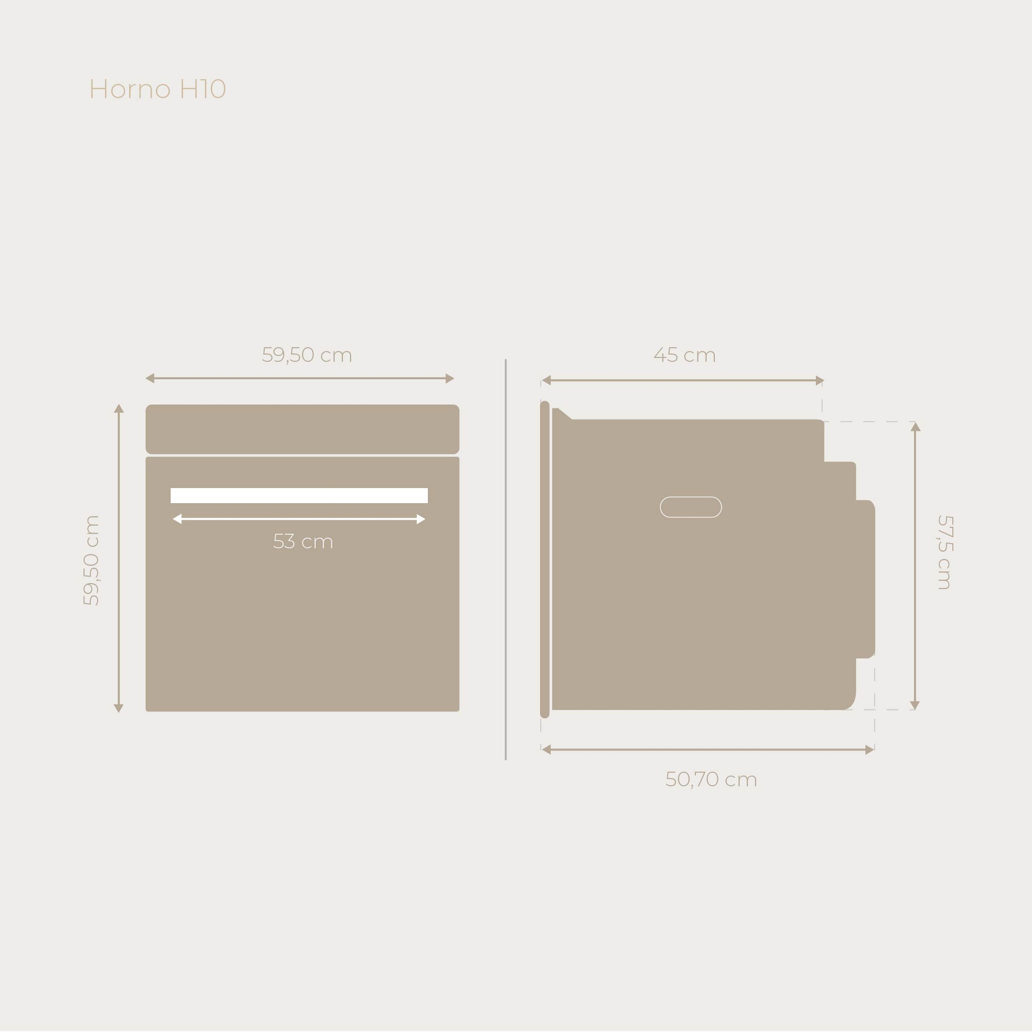 Disegno tecnico di un forno con dimensioni.