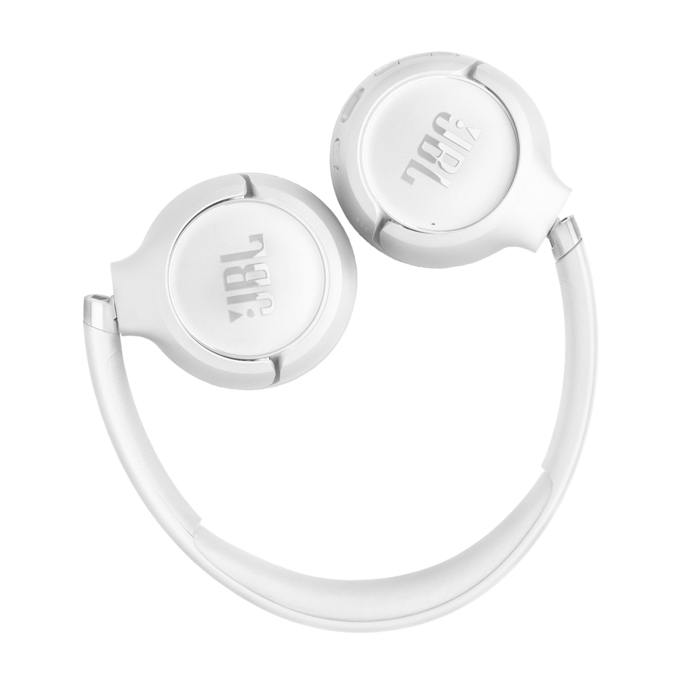 Cuffie JBL bianche con padiglioni e archetto imbottiti.