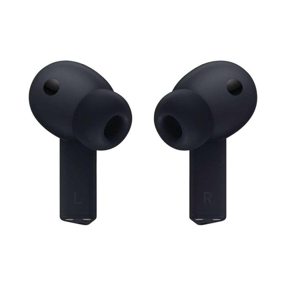 Dwa czarne słuchawki bezprzewodowe obok siebie na białym tle.
