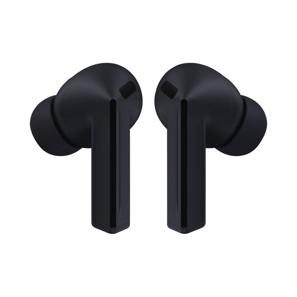 Dwa czarne słuchawki bezprzewodowe obok siebie na białym tle.