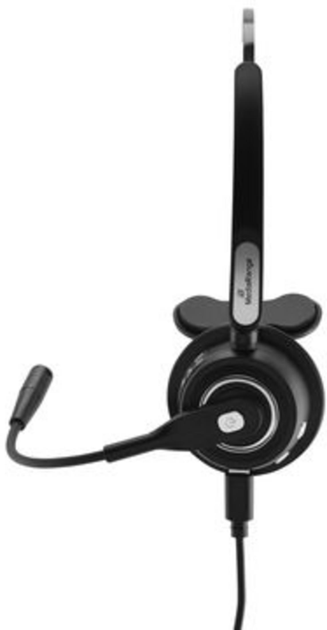 Czarny zestaw słuchawkowy z mikrofonem i regulowanym pałąkiem.