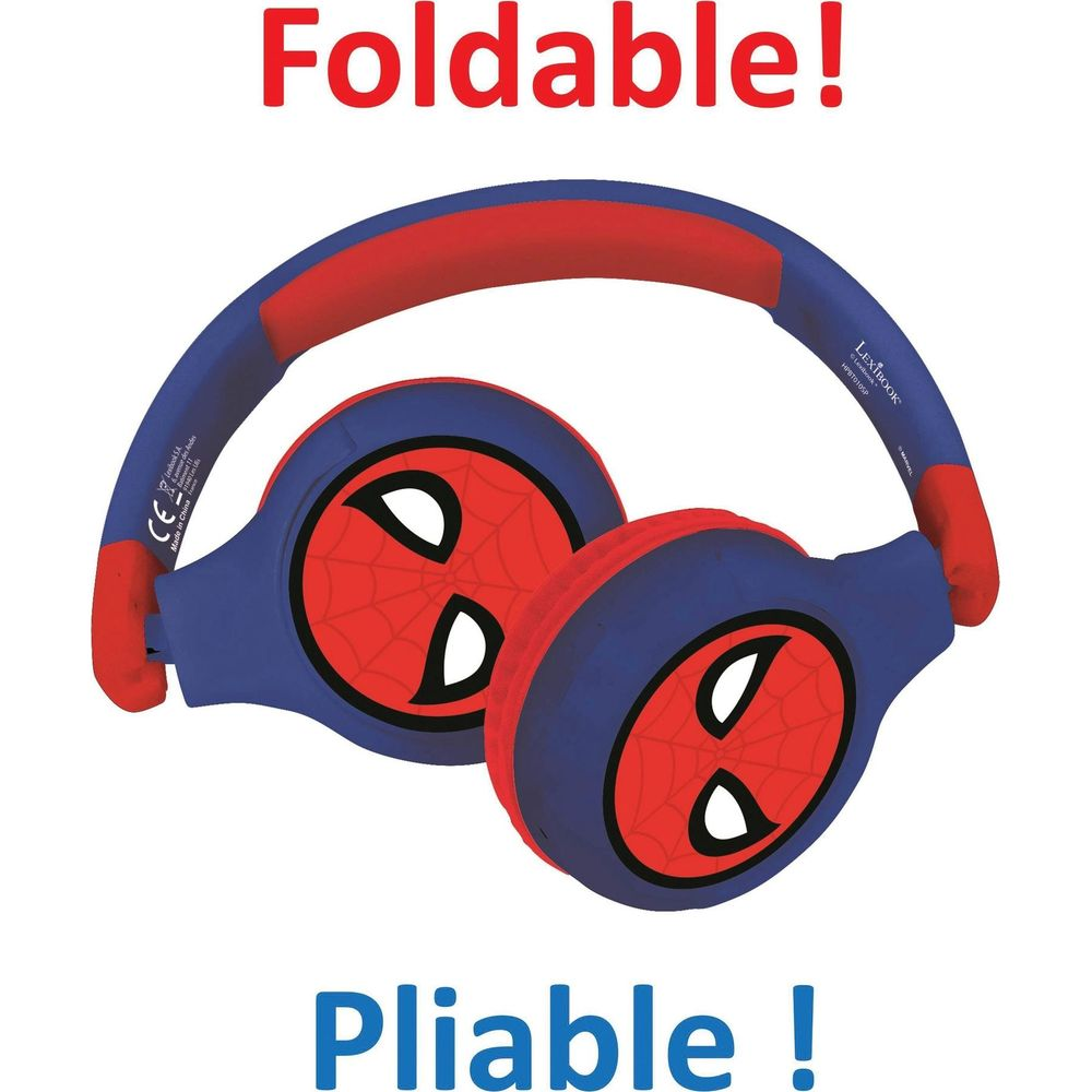 Niebiesko-czerwone słuchawki z motywem Spidermana. Są składane i giętkie.