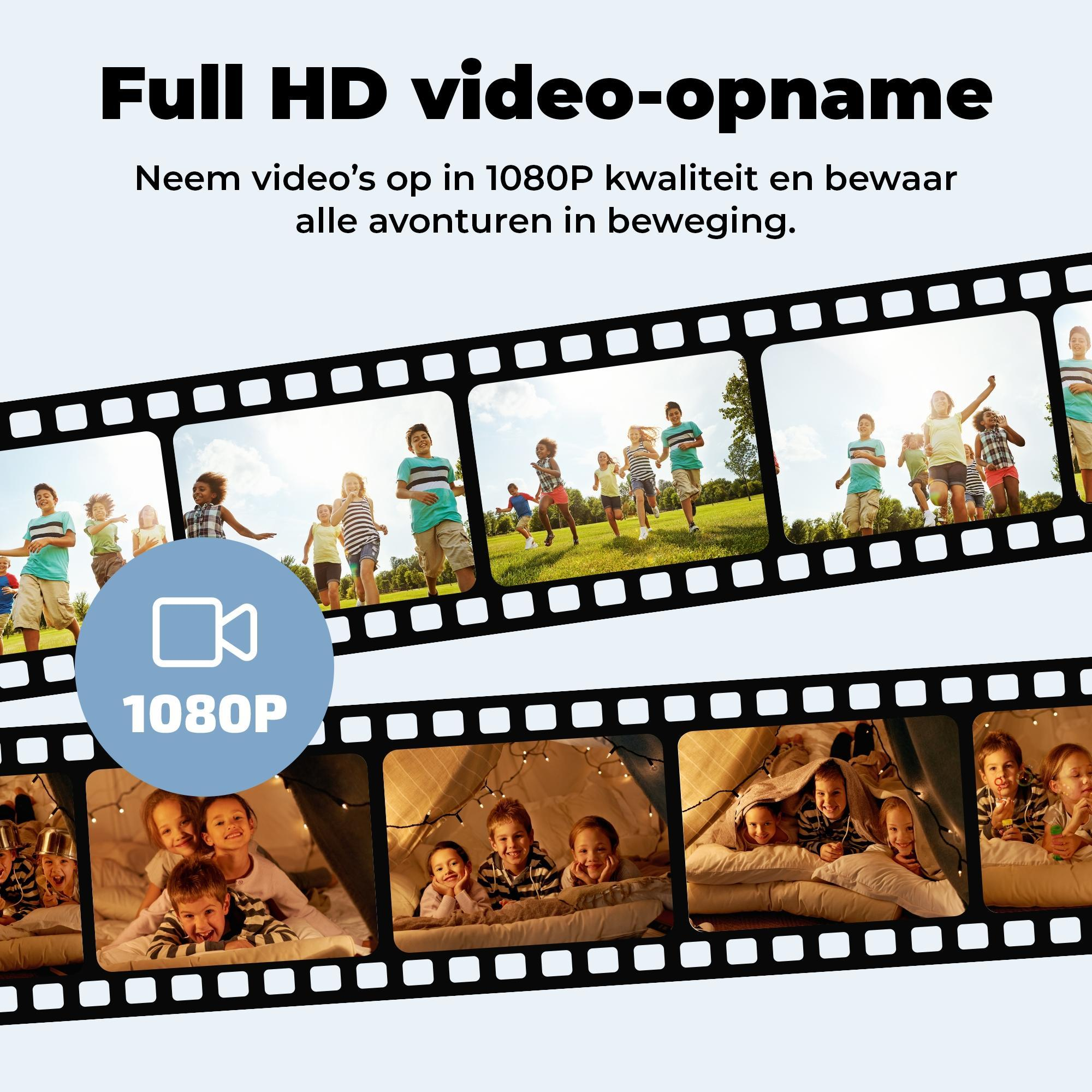 Film strips show kids playing outdoors and inside a tent, labeled 1080P.
