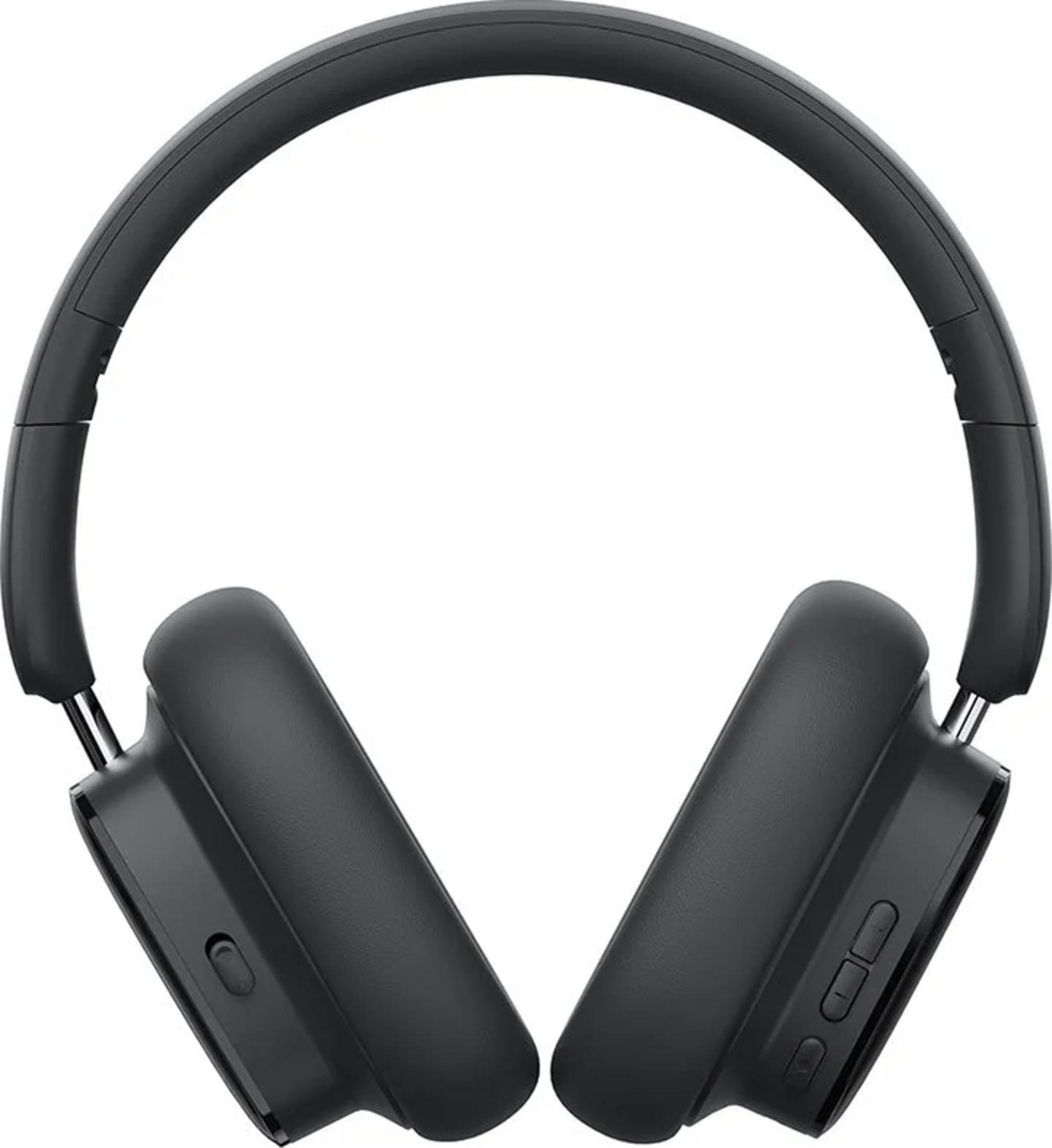 Czarne słuchawki nauszne z wyściełanym pałąkiem i nausznikami.