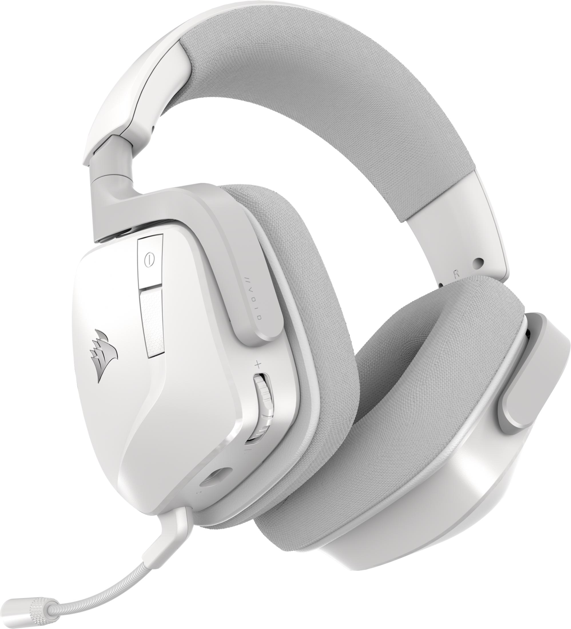 Białe słuchawki z szarym paœ4kiem i nausznikami.