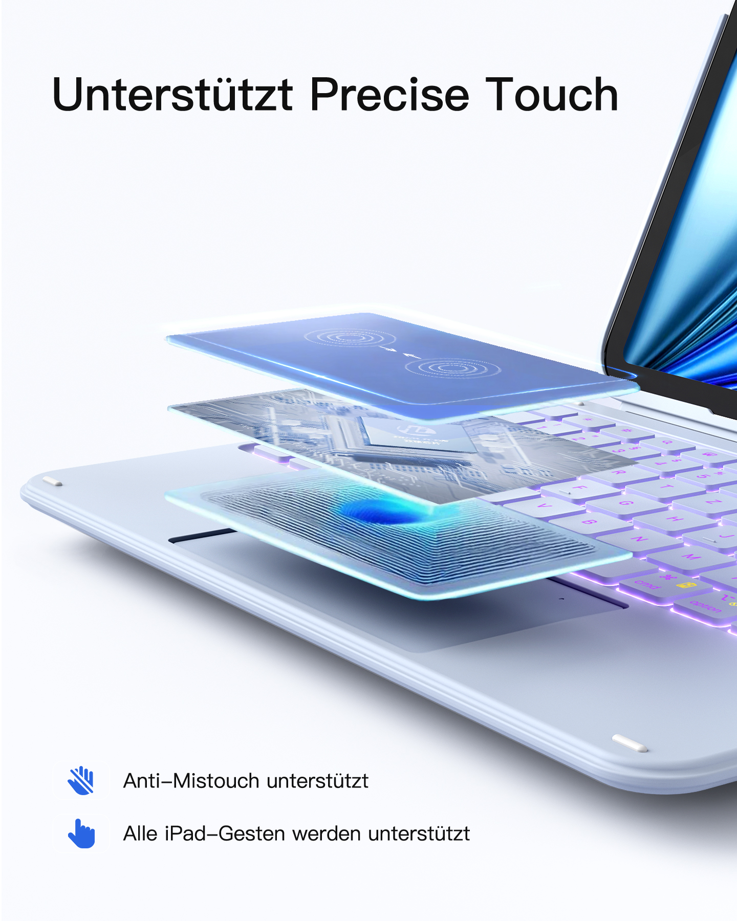 Abstrakte Schichten über einer Tastatur, unterstützt präzise Berührung.
