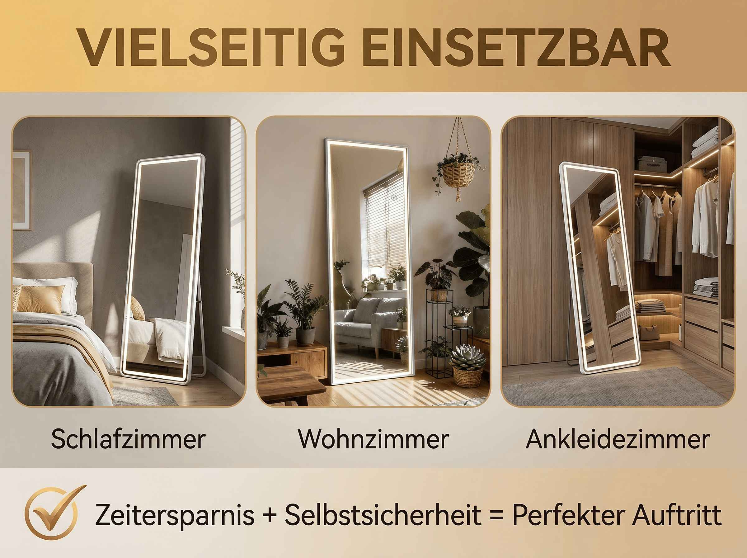 Vielseitiger Spiegel in Schlafzimmer, Wohnzimmer und begehbarer Kleiderschrank.
