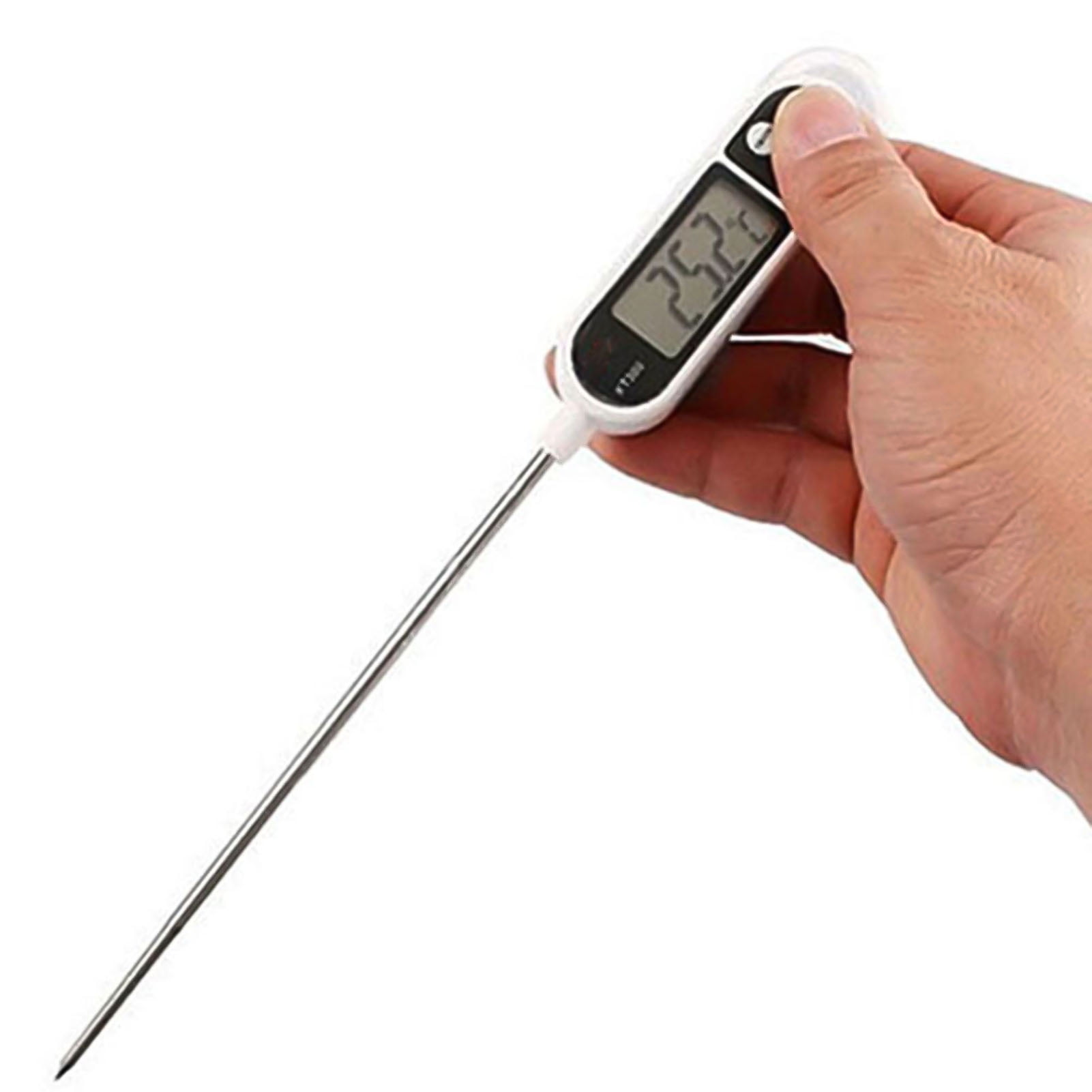 Eine Hand hält ein digitales Thermometer mit einer Metallsonde, das 25,2°C anzeigt.