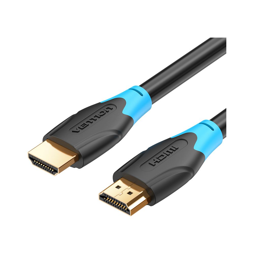 Due cavi HDMI con connettori neri e blu su sfondo bianco.