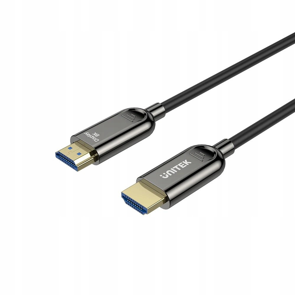 Un câble HDMI noir avec connecteurs dorés et logo "UNITEK".