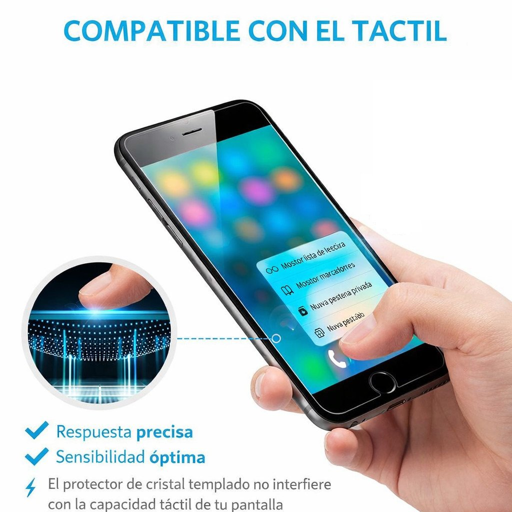 Un dedo toca la pantalla de un smartphone con protector de cristal.