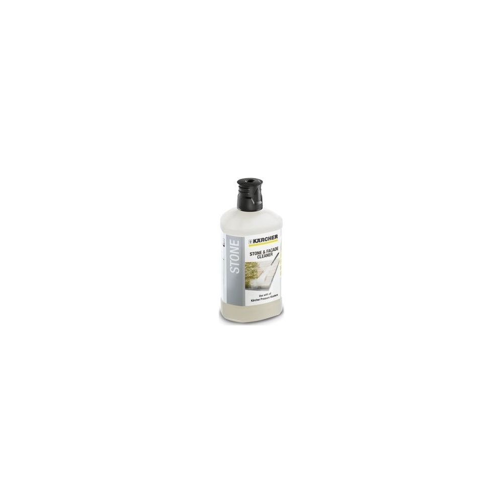 Flacone di detergente Karcher per pietra e facciate, contenitore bianco, tappo nero.