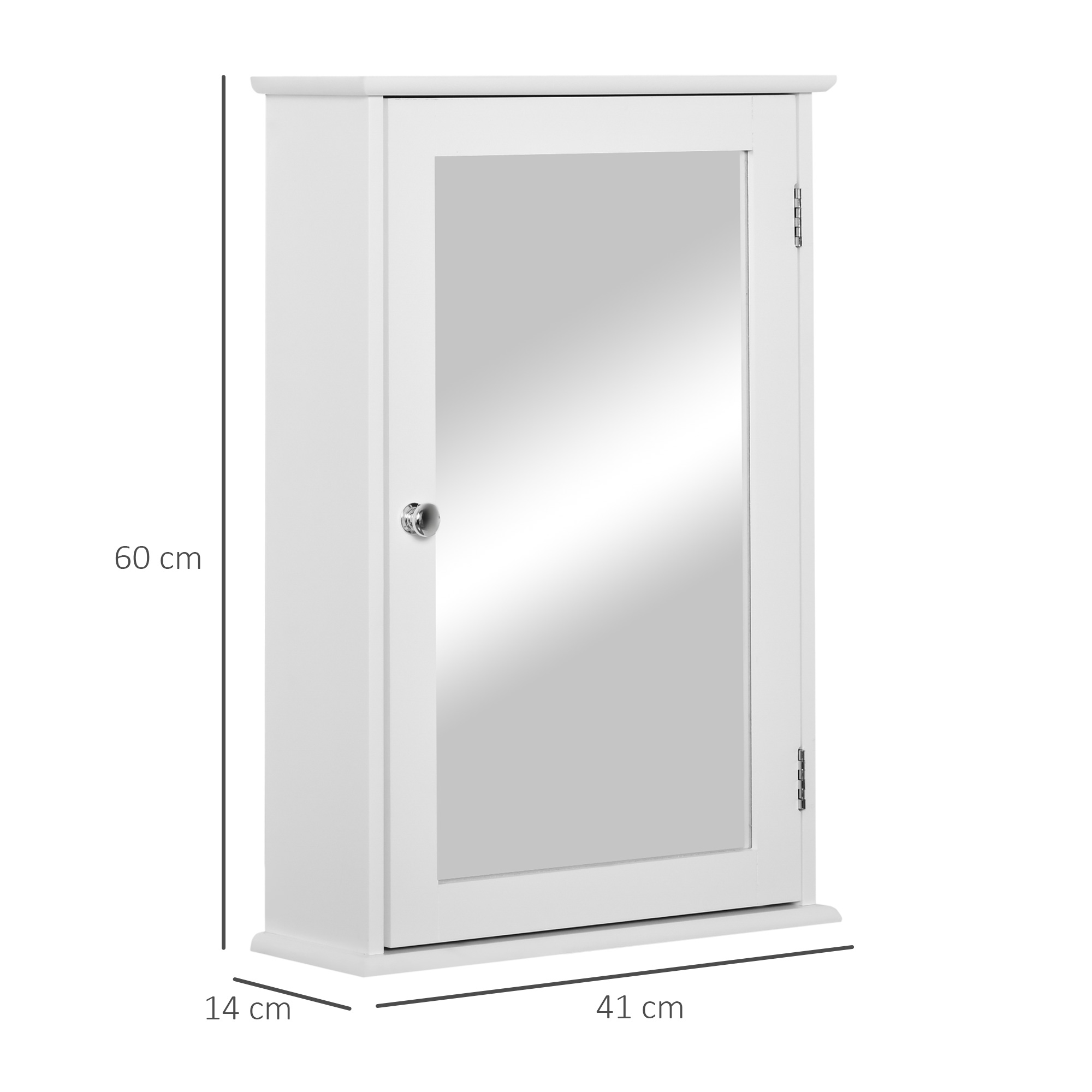 Un armario de pared blanco con puerta de espejo, medidas 60x41x14 cm.