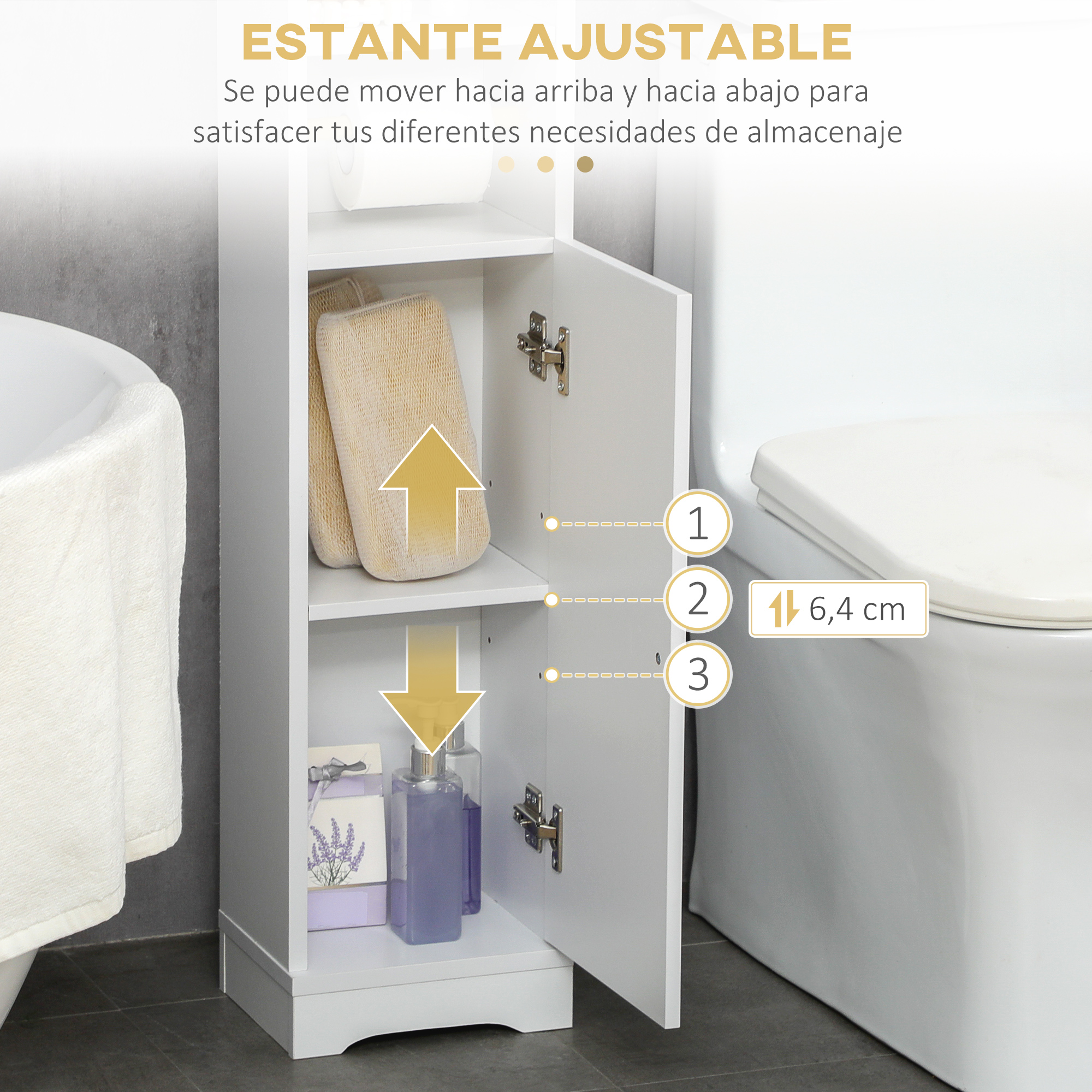 Un armario blanco con puertas abiertas, junto a un inodoro y una bañera.