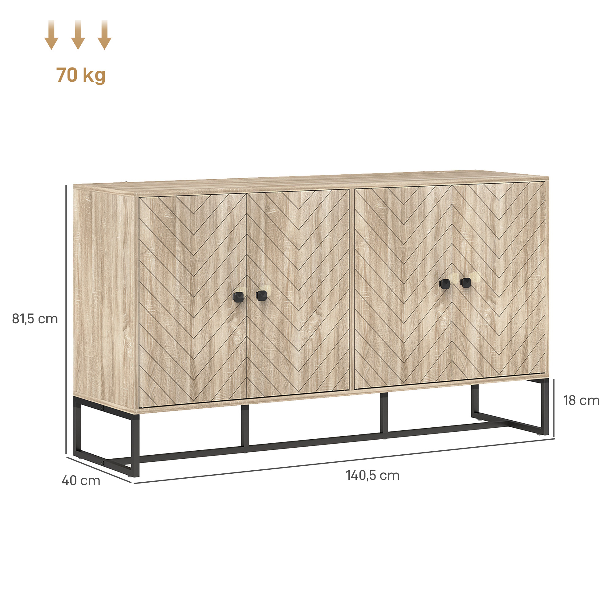Armario de madera con puertas de espiga, patas metálicas, medidas: 81,5x140,5x40cm.
