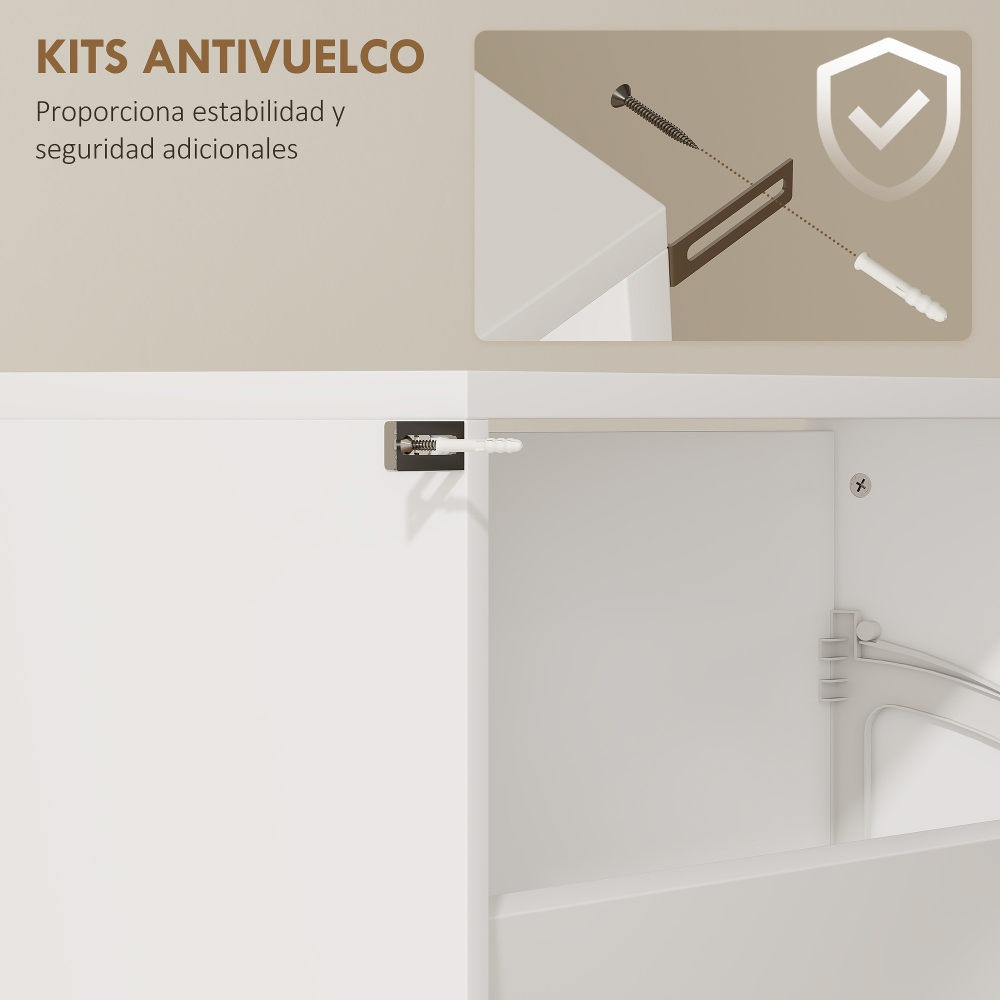 Kit antivuelco: Soporte de pared con tornillo y taco.