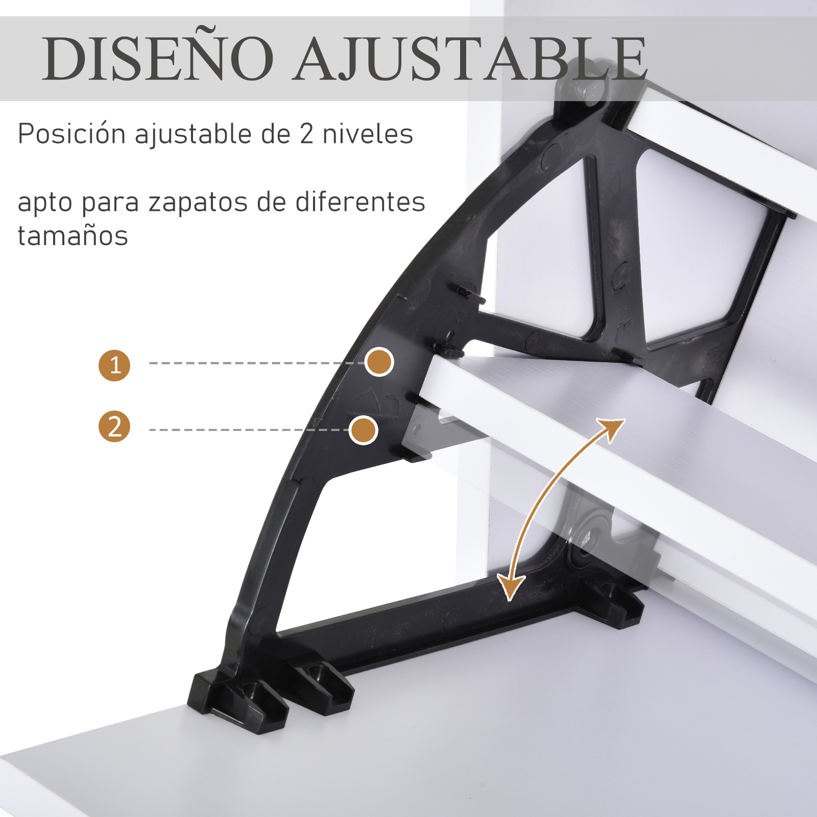 Zapatero ajustable de 2 niveles, apto para diferentes tamaños de zapatos.