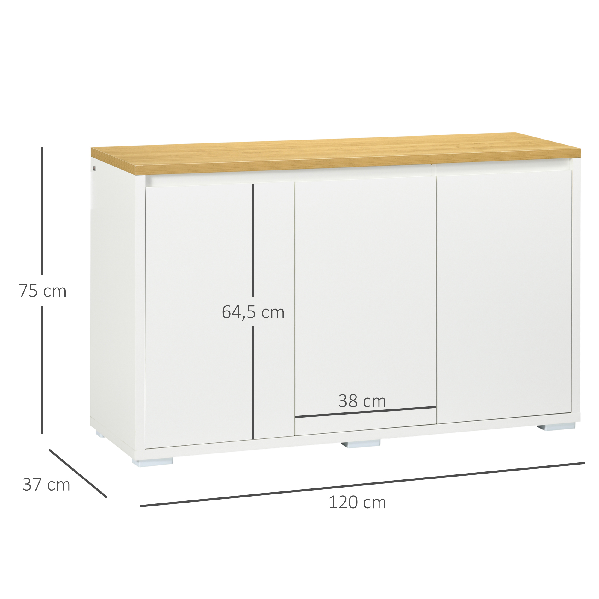 Un armario blanco con tapa de madera, 120cm de ancho, 75cm de alto.