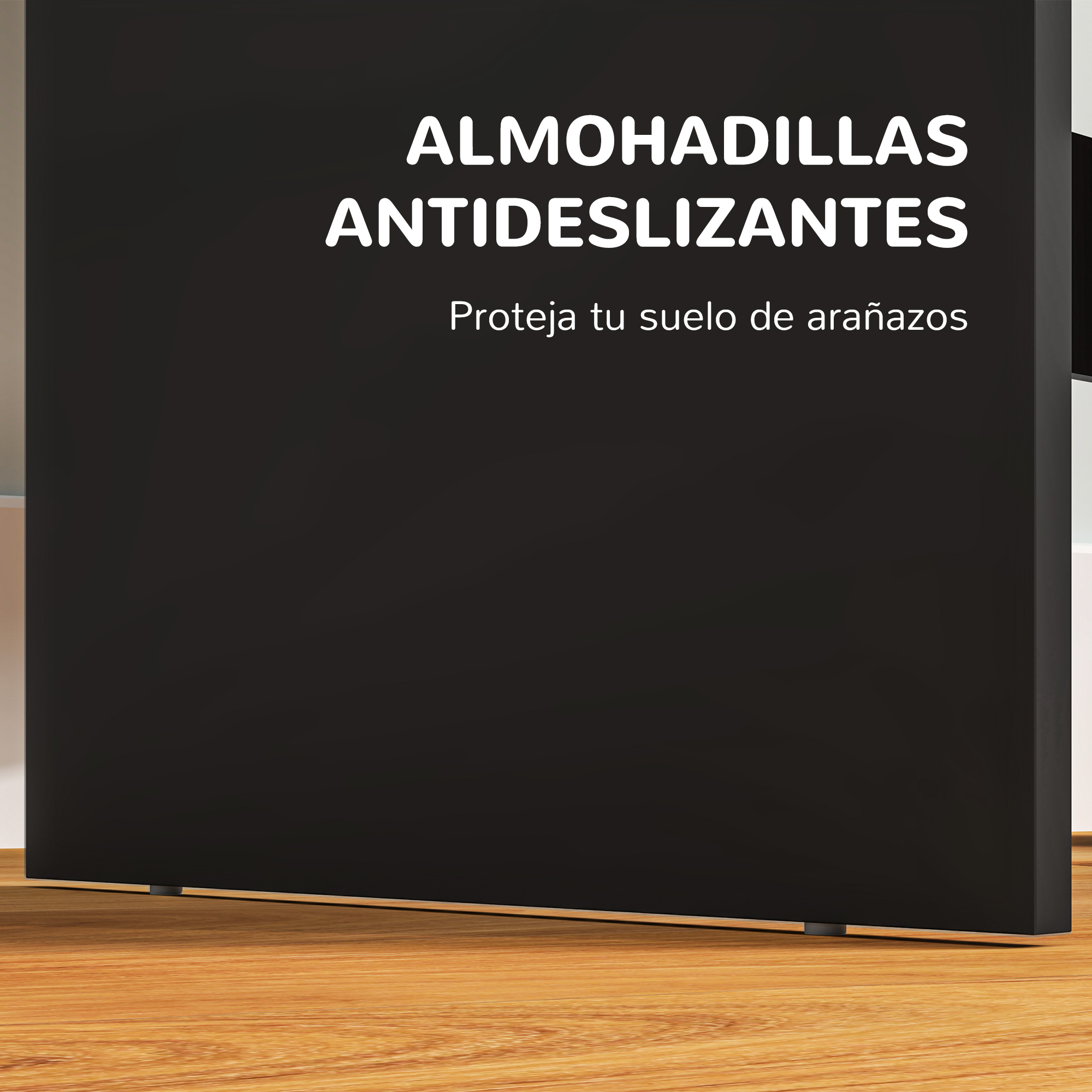 Pizarra negra con texto blanco 'ALMOHADILLAS ANTIDESLIZANTES'.