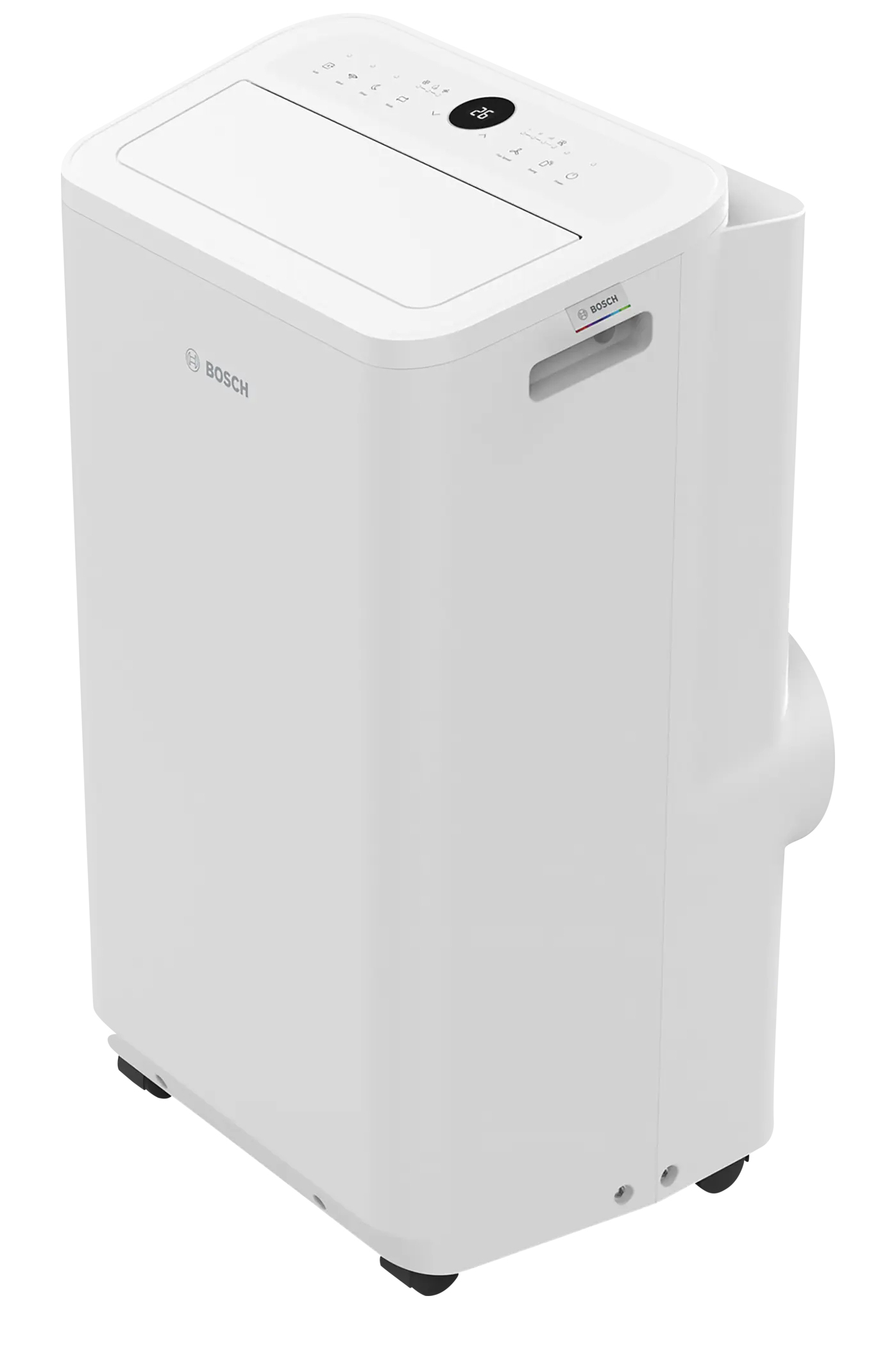 Ein weißer Bosch Klimaanlage mit Bedienfeld und Auslass.