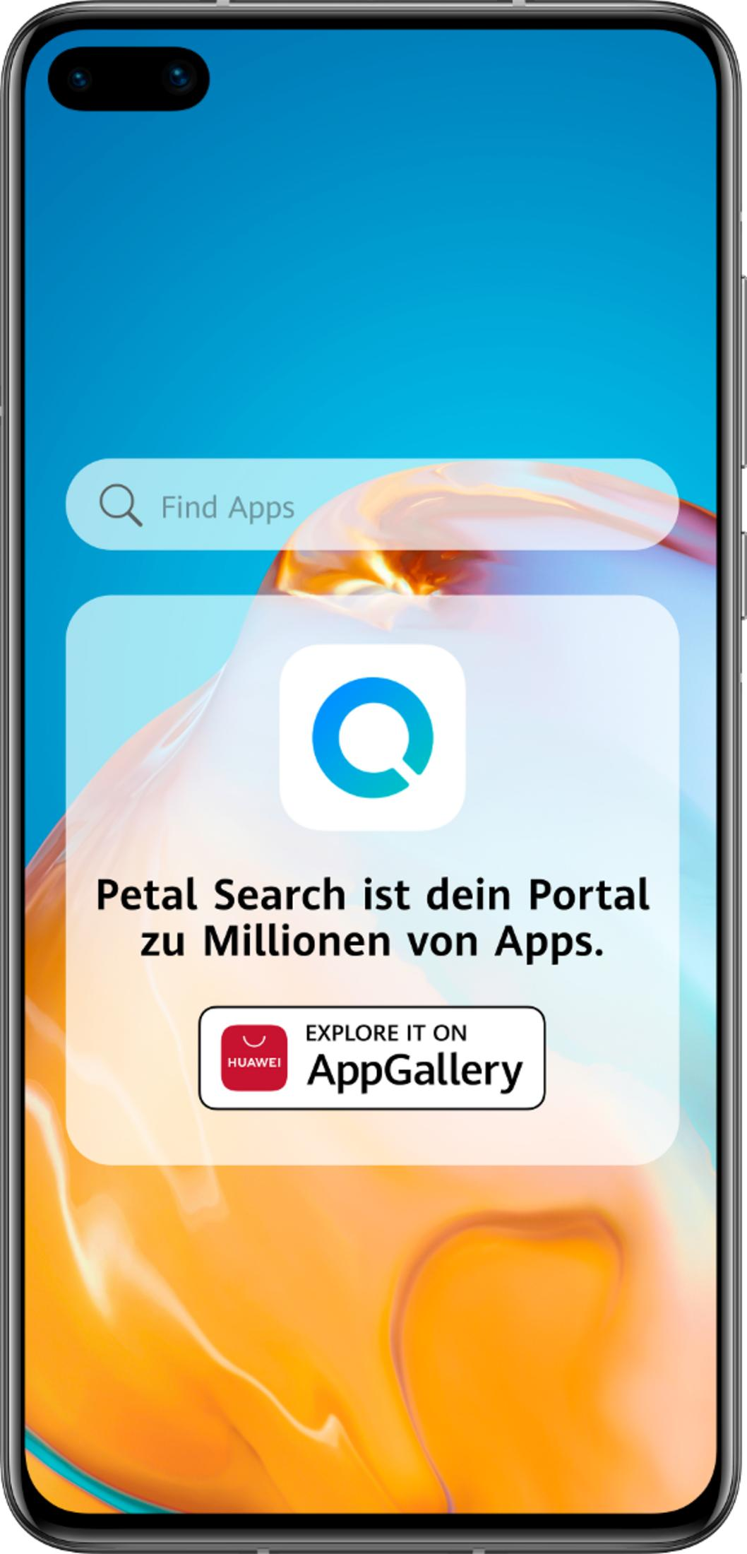 Smartfon z Petal Search i przyciskiem AppGallery.