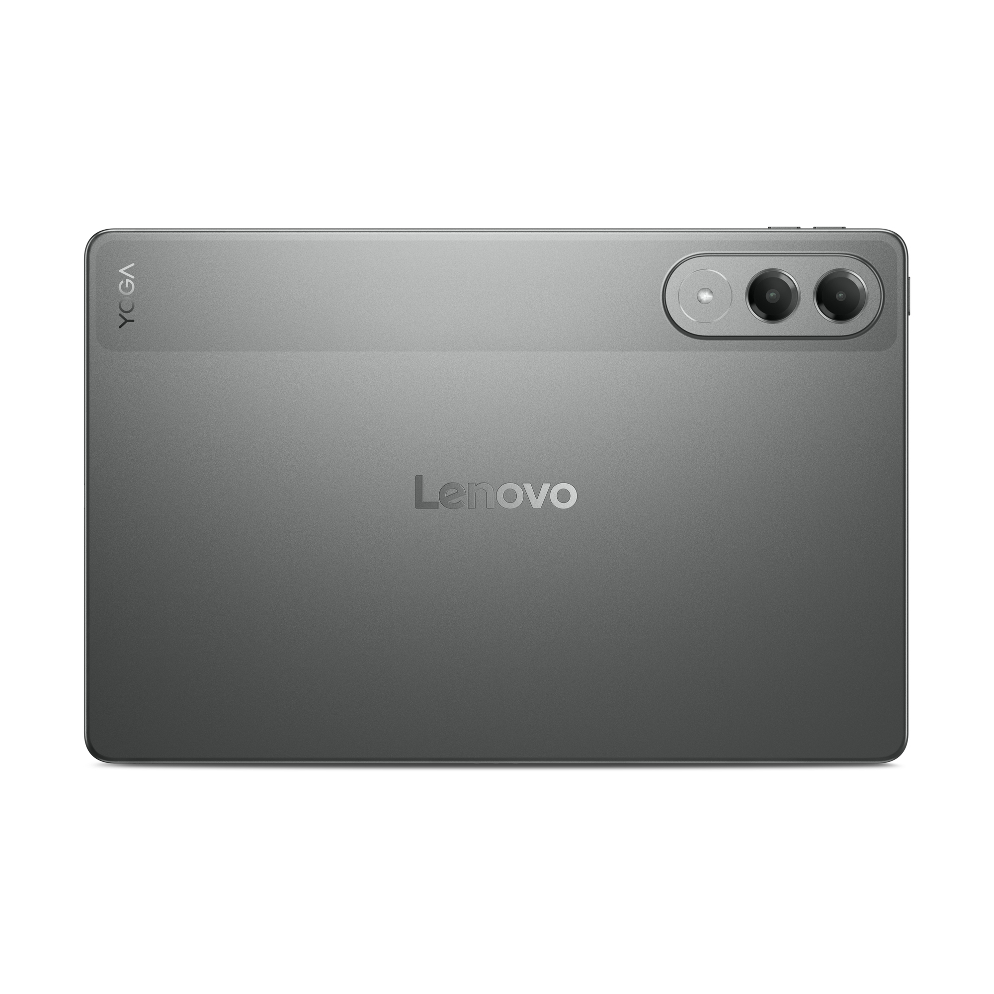 Tył szarego tabletu Lenovo z dwoma aparatami i logo YOGA.
