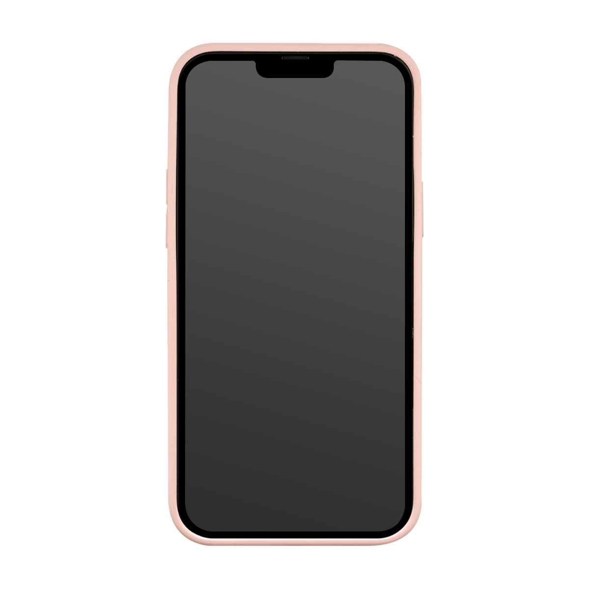 Una custodia rosa chiaro per iPhone con schermo nero.
