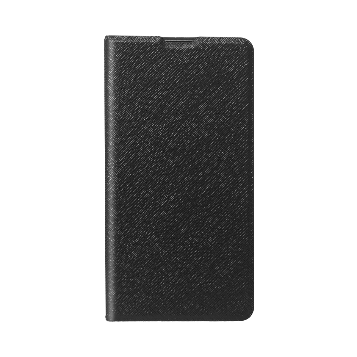 Schwarzes Handy-Flipcase mit Textur, auf weißem Hintergrund.