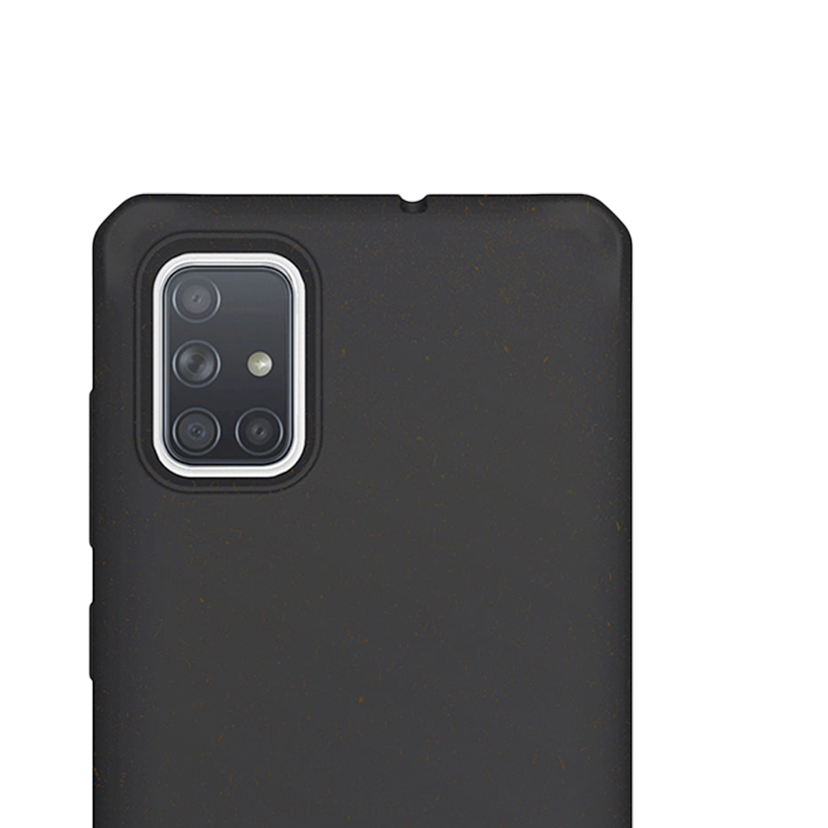 Cover grigio scuro per telefono con modulo fotocamera rettangolare e quattro lenti.
