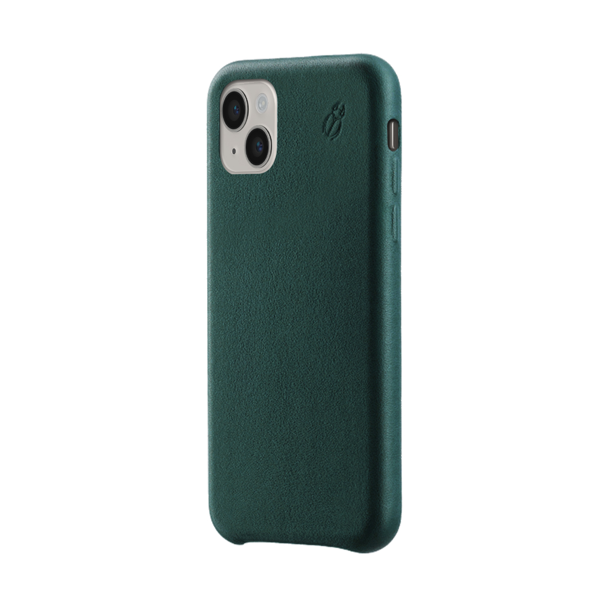Custodia verde scuro per telefono con due obiettivi e un piccolo logo.