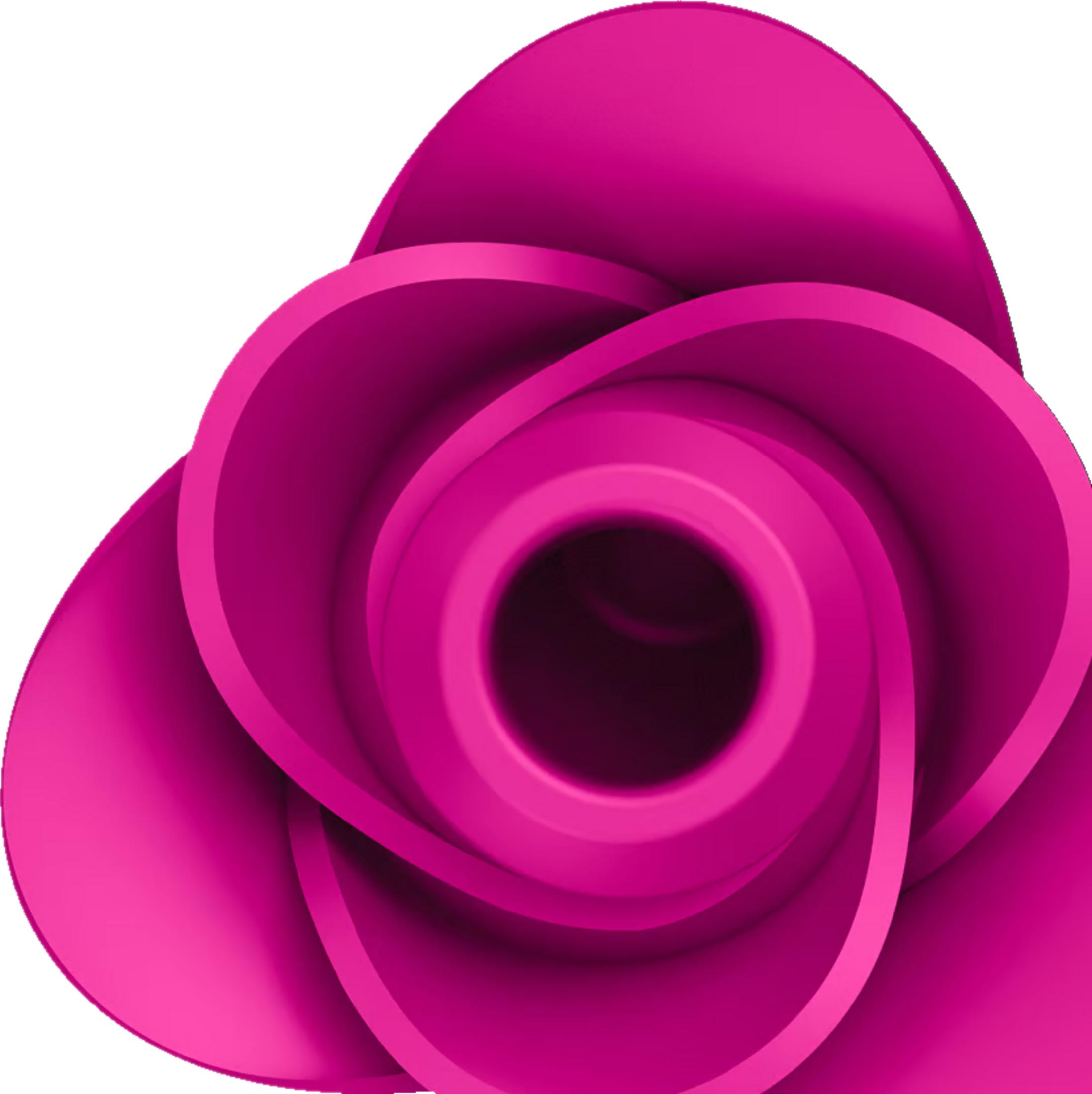 Una rosa impecable, abstracta, lisa, curvada, renderizada en 3D, de color magenta.