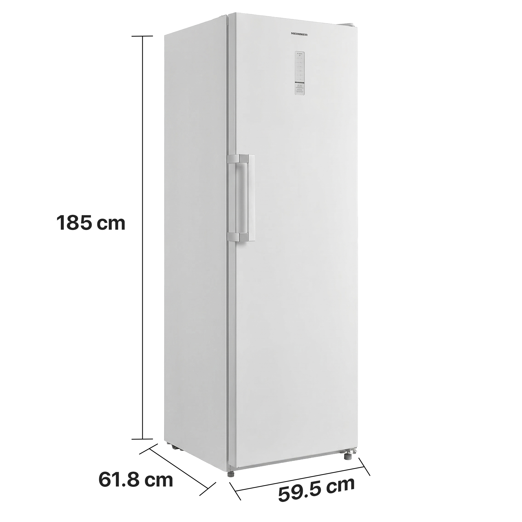 Ein weißer Kühlschrank mit den Maßen 185x61,8x59,5 cm.