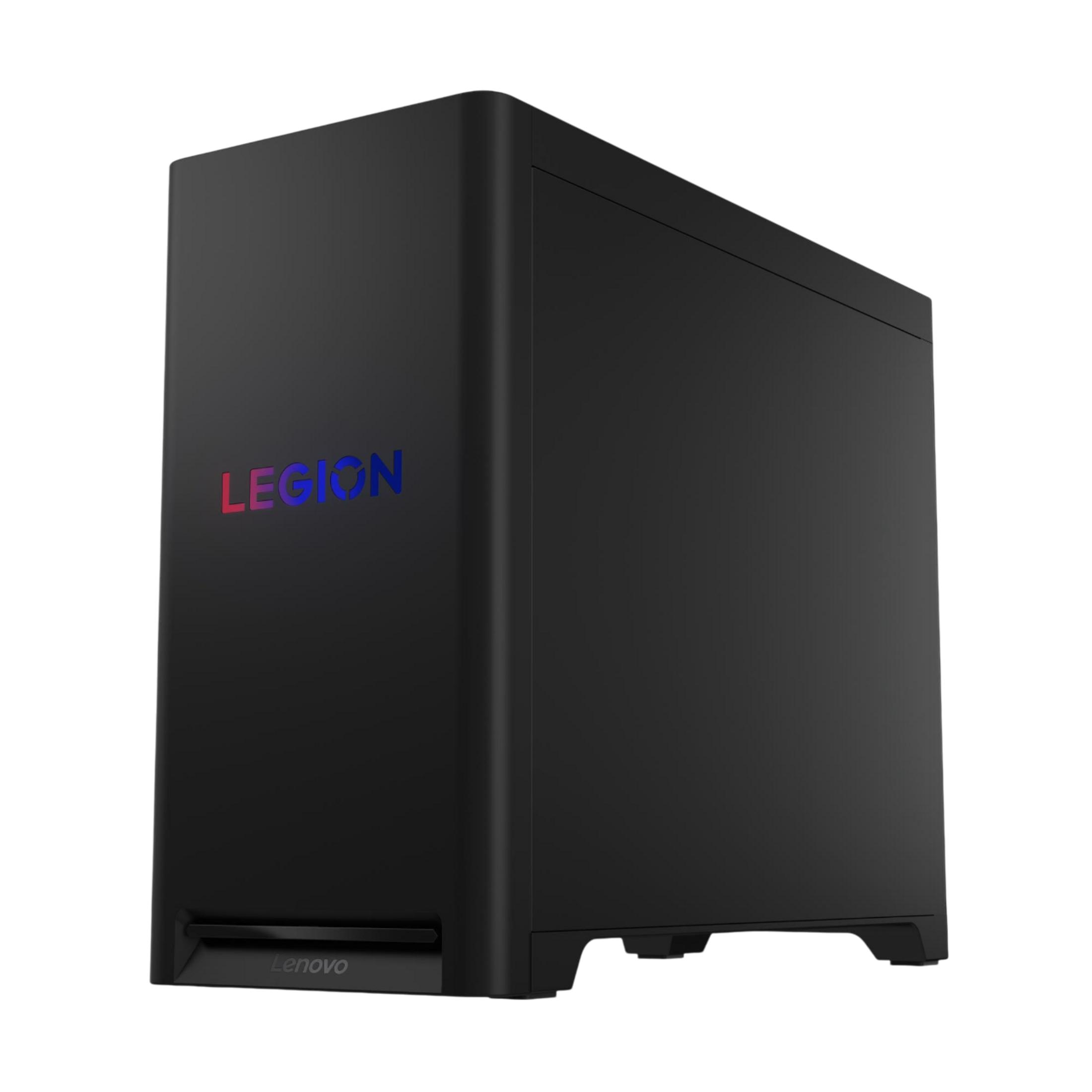 Schwarzer Lenovo Gaming PC mit dem Schriftzug LEGION in Farbverlauf.